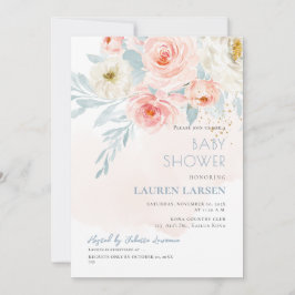 Convite ArtsApp H2 Rosas Rosa Esbranquiçadas Folhagem Azul