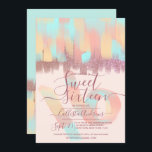 Convite Artsy Girly Teal Pink Glitter BrushAVC Sweet 16<br><div class="desc">Este convite de aniversário elegante e giramente doce e dezesseis é perfeito para a moça adolescente moderna e moderna. Apresenta um padrão de pinceladas pintado com aquarela em pêssego tangerino, rosa-coral e chaleira de menta no tipo de pinceladas brilhantes, cor-de-rosa e falsa impressa. O plano de fundo é um cor-de-rosa...</div>