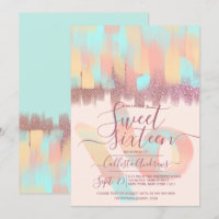 Artsy Girly Teal Pink Glitter BrushAVC Sweet 16