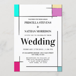 Convite Artsy Pinty Color Block Art Modern Wedding