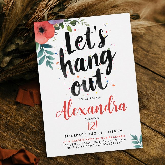 Convite Artsy Red Green Floral Garden Party Hang Out Typo (Criador carregado)