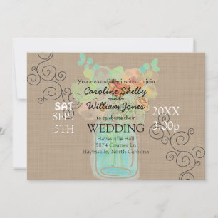 Convite Artsy Watercolor Mason Jar Wedding