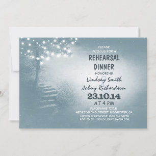 Convite árvore com luzes de cordas janto de ensaio rústico