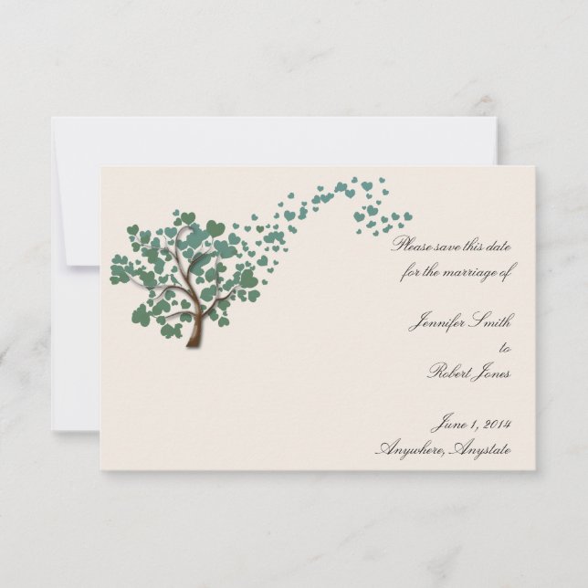 Convite Árvore Coração Verde no Marfim Salva o Dia (Frente)