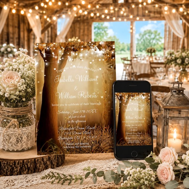 Convite Árvore Country Chic Luzes de Corda Casamento Rústi (Criador carregado)