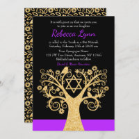 Árvore da Vida Aves Douradas Roxas Bat Mitzvah