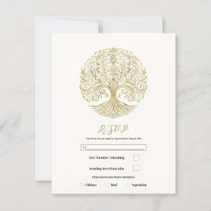 Convite Árvore da Vida Creme Ouro Resposta Casamento Celta