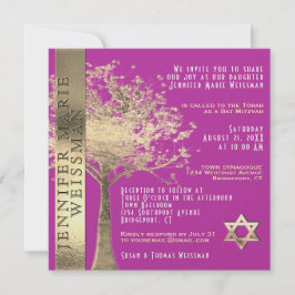Convite Árvore da vida Dourada, Dourada e rosa Bat Mitzvah