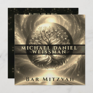 Convite Árvore da vida Dourada e Bar negro Mitzvah