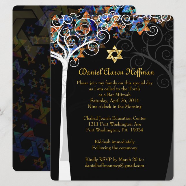 Convite Árvore da vida PixDezines mitzvah/ fundo DIY (Frente/Verso)