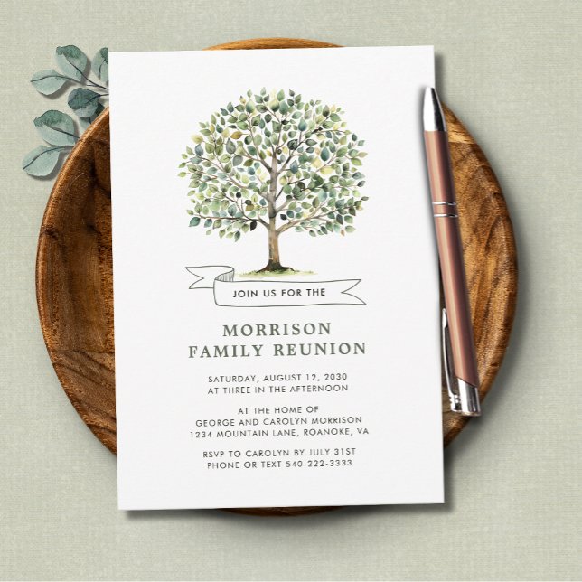 Convite Árvore de Aquarela de Reunião Familiar Juntar-se (Family Reunion Watercolor Tree Get Together Invitation)