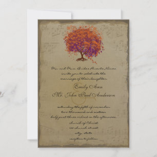 Convite Árvore de Casamento Musical Dourada Fogo Vermelho