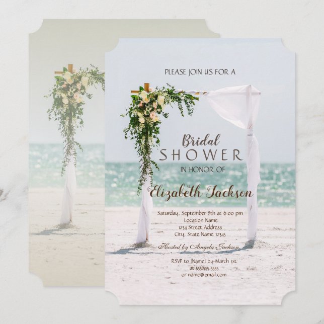 Convite Árvore de Casamento na Praia Flores Casamento de N (Frente/Verso)