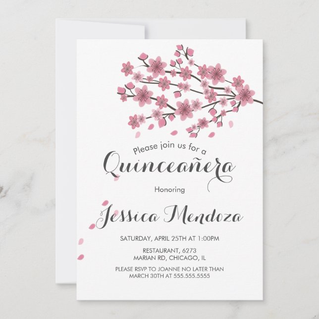 Convite Árvore de Cerejeira Quinceañera Doce 16 (Frente)