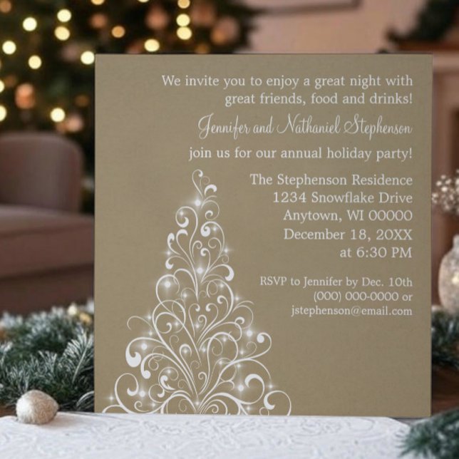 Convite Árvore de Feriados Sparkly Convidar, Latte (Latte Sparkly Holiday Tree Christmas Party Invitation)