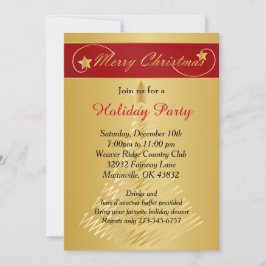 Convite Árvore de Férias Douradas Vermelhas