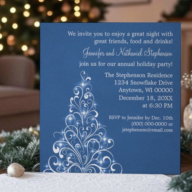 Convite Árvore de Férias Sparkasse Convidada, Real Azul (Royal Blue Sparkly Holiday Tree Christmas Party Invitation)