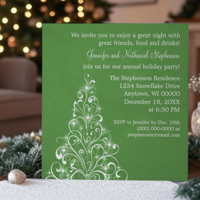 Convite Árvore de Férias Sparkly Convidar, Verde (Green Sparkly Holiday Tree Christmas Party Invitation)