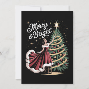 Convite Árvore De Natal Alegre E Brilhante Senhora Vintage