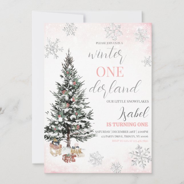 Convite Árvore de Natal Aniversário Winter Onderland (Frente)