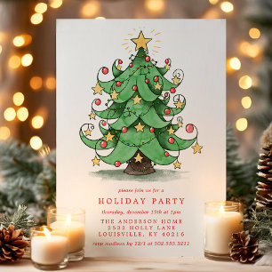 Convite Árvore de Natal Aquarela Festa de Natal Caprichosa