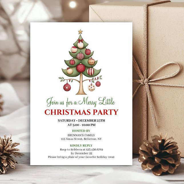 Convite Árvore de Natal artística e divertida para festa d (Playful artistic Christmas tree holiday party invite)