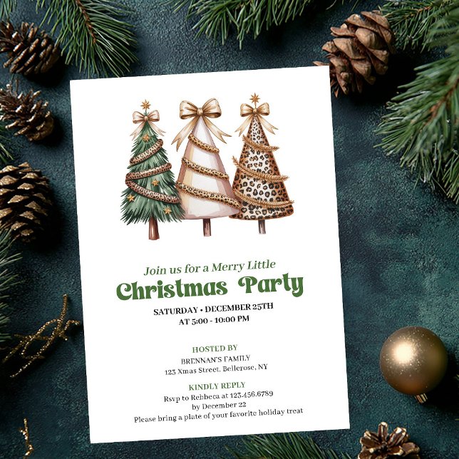 Convite Árvore de Natal artística e elegante celebração fe (Minimalist leopard print Christmas tree invitation)