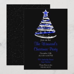 Convite Árvore de Natal Azul e Prateada