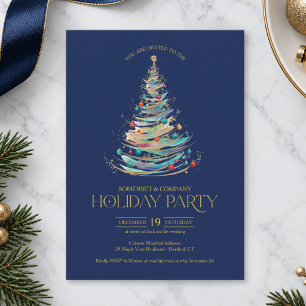 Convite Árvore de Natal Azul Marinho Festa de Fim de Ano C