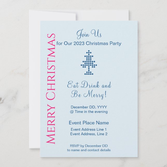 Convite Árvore de Natal Azul na Festa de Natal da Neve (Verso)