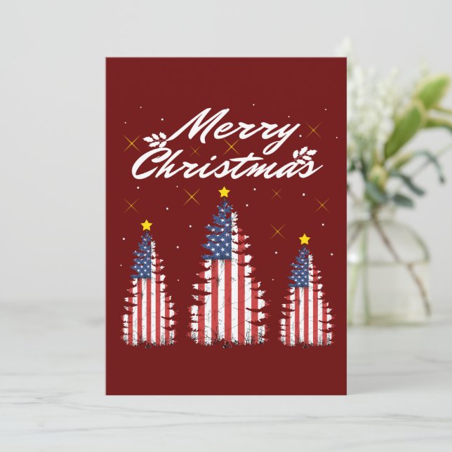 Convite Árvore de Natal Bandeira Americana  (Em pé/Frente)