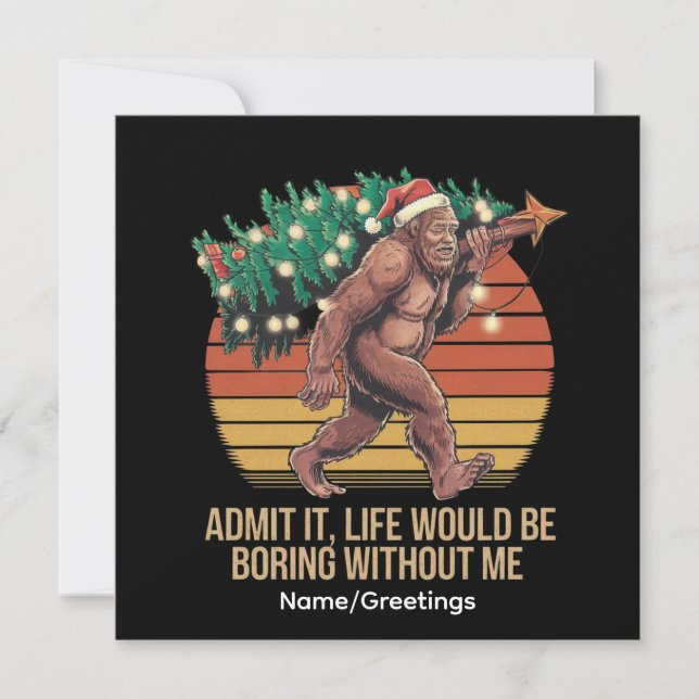 Convite Árvore de Natal Bigfoot Divertida Entardecer Retrô (Frente)