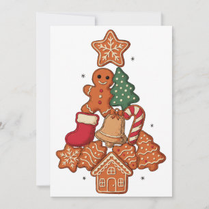 Convite Árvore de Natal Biscoito de Gengibre Estrela Sino