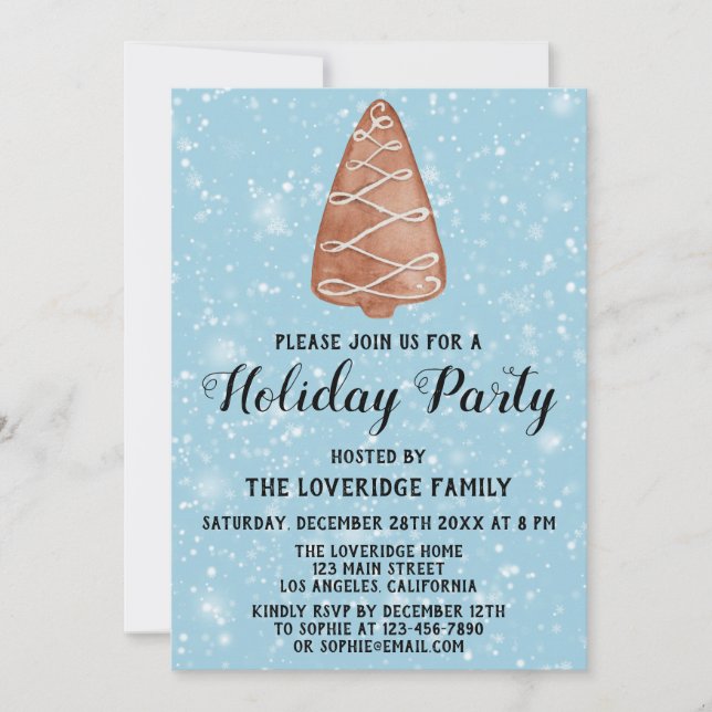 Convite Árvore de Natal Biscoito Festa de Fim de Ano Azul  (Frente)