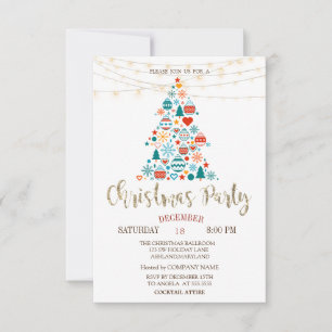 Convite Árvore de Natal, Bolas Coloridas, Festa de Natal d