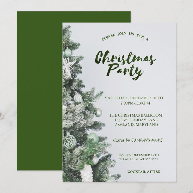 Convite Árvore de Natal, Bolas, Festa de Natal da Empresa  (Frente/Verso)