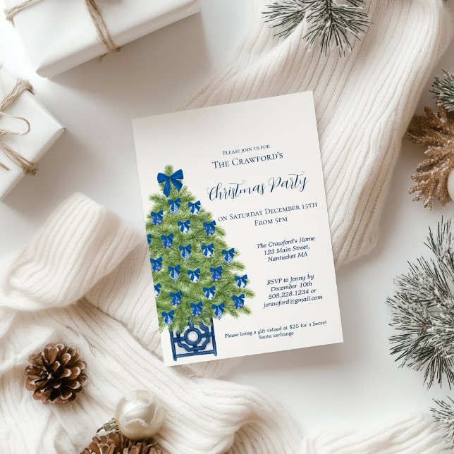 Convite Árvore de Natal Branca e Azul da China (Chinoiserie Christmas Tree Invitation)