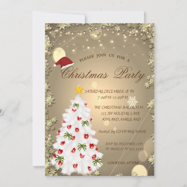 Convite Árvore de Natal Branca,Festa de Natal da Empresa E (Frente)