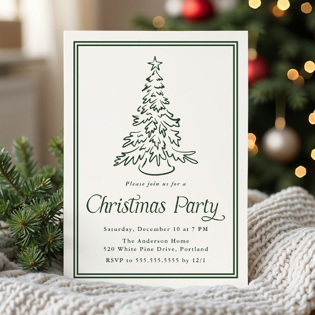 Convite Árvore de Natal Clássica de Festa com Borda Verde  (Criador carregado)