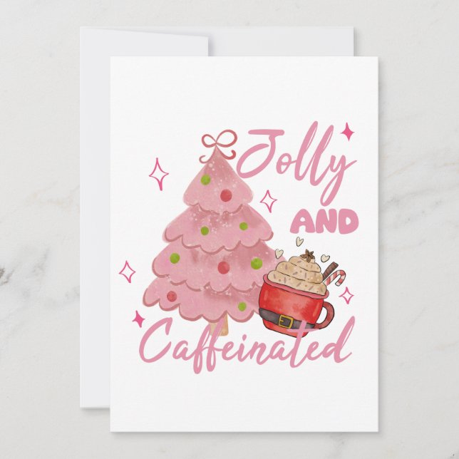 Convite Árvore de Natal com Design de Café Alegre e Cafein (Frente)