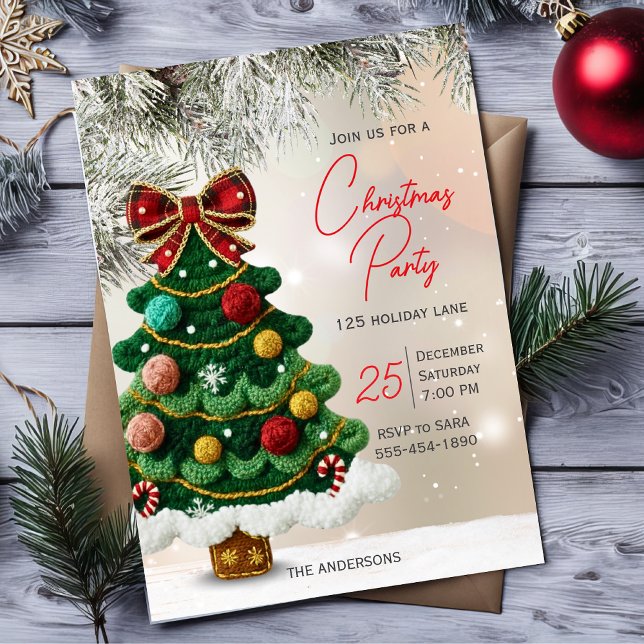 Convite Árvore de Natal com laço elegante para festa  (Criador carregado)