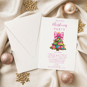 Convite Árvore de Natal com Laço Rosa Caprichoso