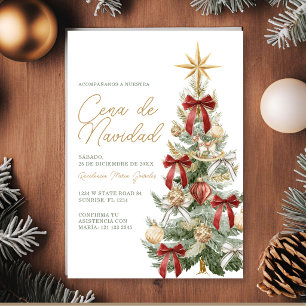 Convite Árvore de Natal com Laço Vermelho Jantar de Cena D