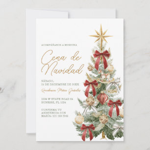 Convite Árvore de Natal com Laço Vermelho Jantar de Cena D