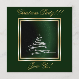 Convite Árvore De Natal De Abstrato De Prata Em Verde