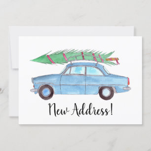 Convite Árvore de Natal de Carro Azul de Novo Endereço