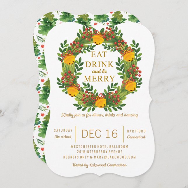 Convite Árvore de Natal de Feriado Clássico (Frente/Verso)