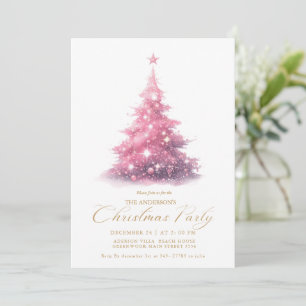 Convite Árvore de Natal de Inverno em Rosa Dourado Elegant