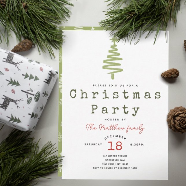 Convite Árvore de Natal de Máquina Verde Moderna Minimalis (Criador carregado)