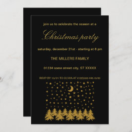 Convite Árvore de Natal de ouro faísca, lua, estrelas em p